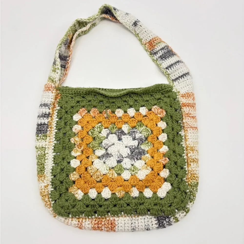 Handcrafted vintage granny Multicolor Crochet Shoulder Bag